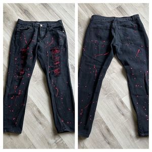 Trestles Supply Co Paint Spattered Distressed Straight Leg Jeans Size 34 Short